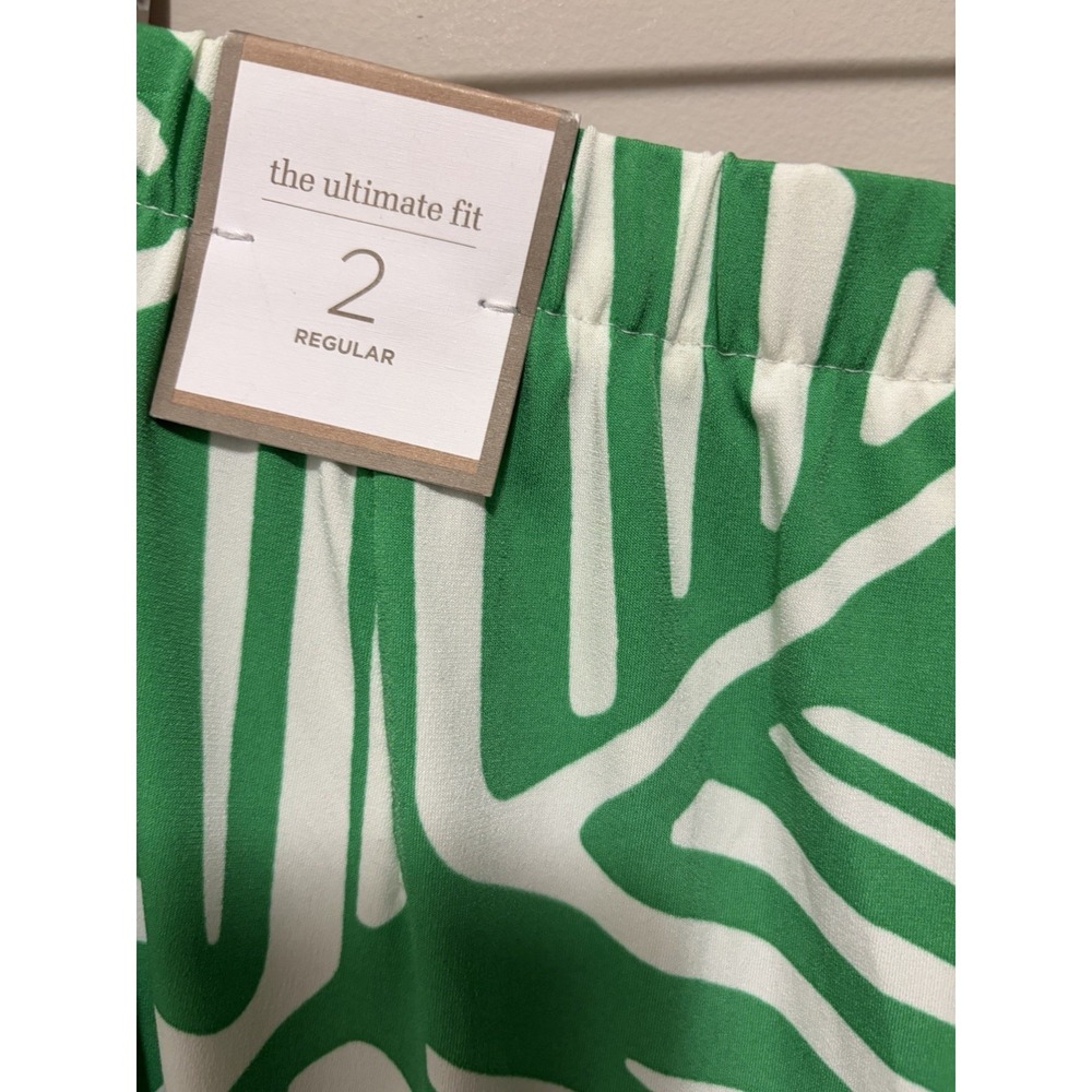 Chicos Travelers Womens 2 Green Geometric Wide Leg Pull On Palazzo Pants Stretch - Picture 6 of 8
